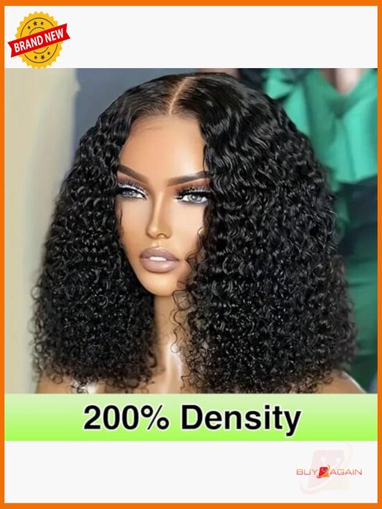 16 Inch Bob Wig Human Hair 200% Density Deep Wave Lace Front Wig for Women Pre